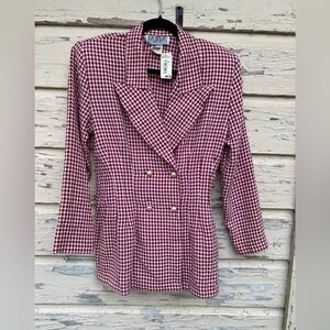 Vintage 80s Does 50s Gingham La Belle Fashions Wasp Waist Blazer Jacket 9 NWT
